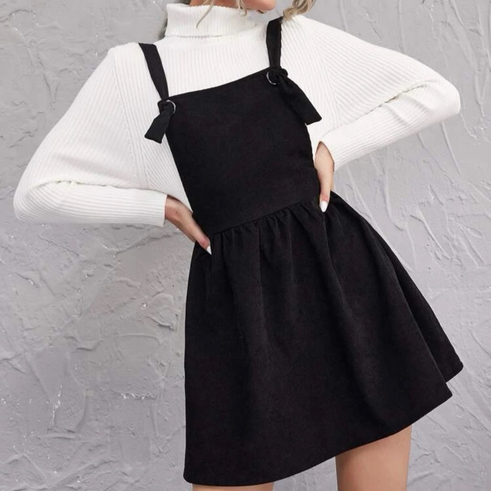 Corduroy Solid Knot Overall Dress